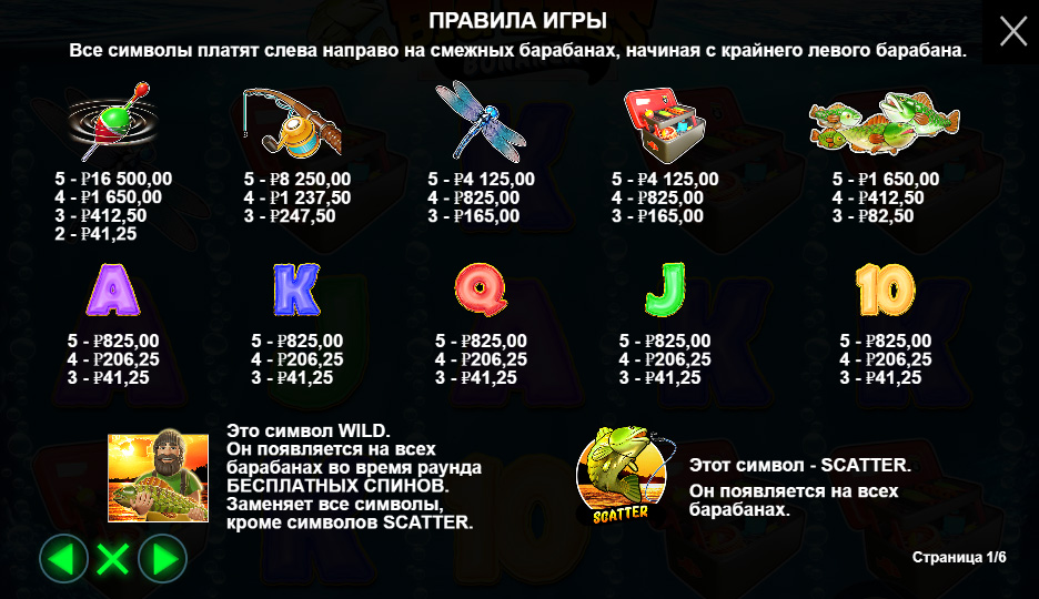 Символы и выигрышные комбинации в Big bass Bonanza