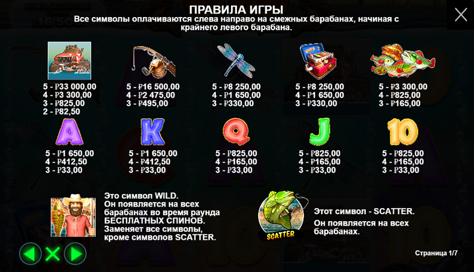 Символы и выигрышные комбинации в игровом автомате Big Bass Splash