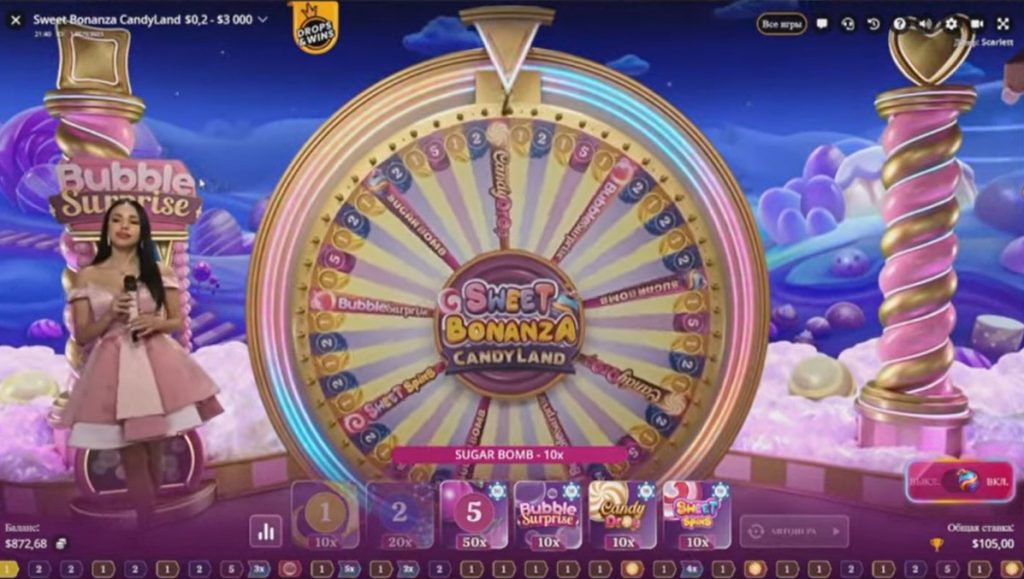 Интерфейс live-режима в игре Sweet Bonanza Candyland